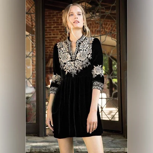 Johnny Was | Olenna Velvet Henley Boho dress size Large - Picture 2 of 10